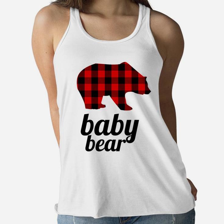 Kids Baby Bear Red Plaid Matching Mama Bear Ladies Flowy Tank