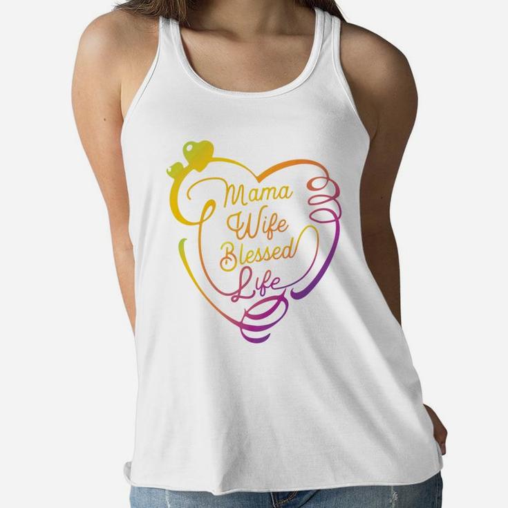 Mama Wife Blessed Life Awesome Mothers Day Gift Ladies Flowy Tank