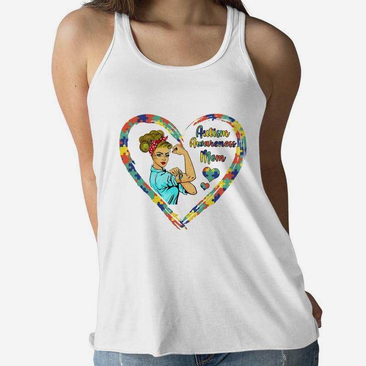 Mother's Day Gift, Autism Awareness Mom Strong Awareness, Mom Gift Ladies Flowy Tank
