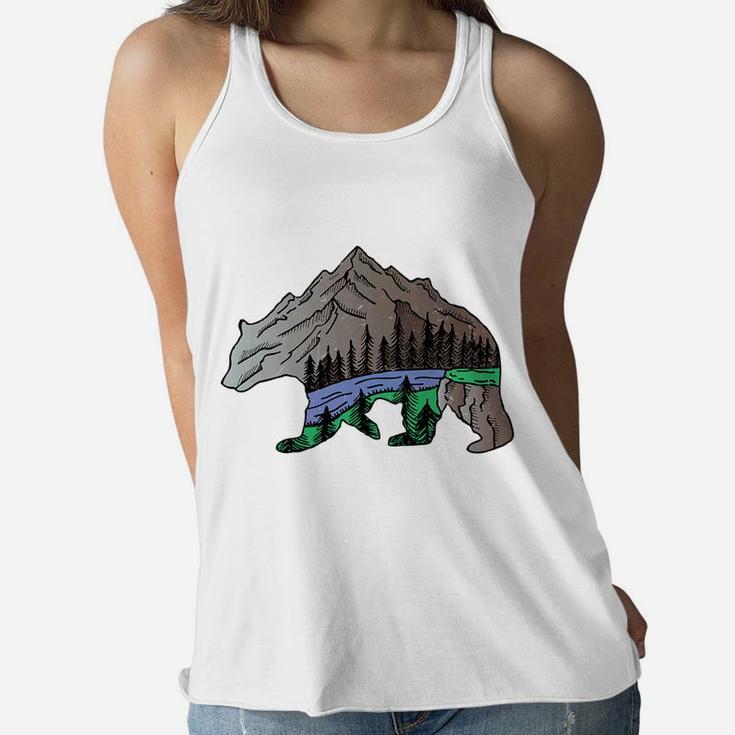 Mountain Bear Lover Distressed Gift For Mama Papa Ladies Flowy Tank