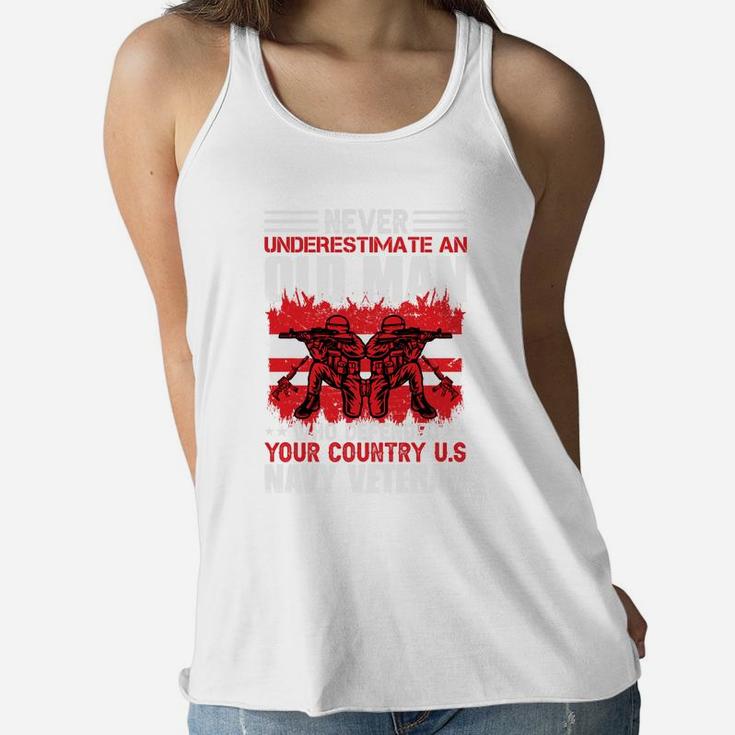 Never Underestimate An Old Man Who Defended Your Country US Navy Veteran Women Flowy Tank