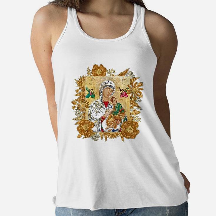 Our Lady Of Perpetual Help Blessed Mother Mary Catholic Icon Ladies Flowy Tank
