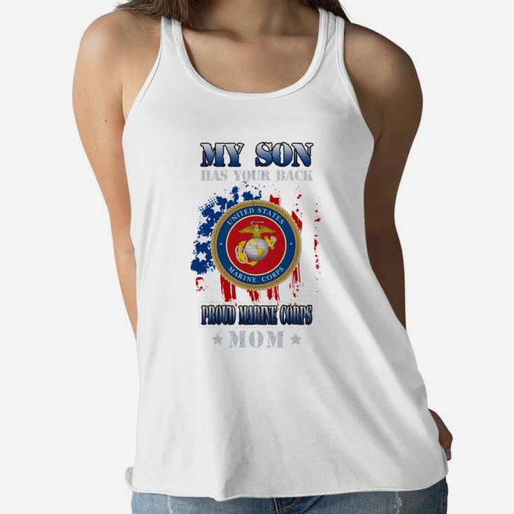 Proud Marine Corps Mom My Son Has Your Back 2020 Ladies Flowy Tank
