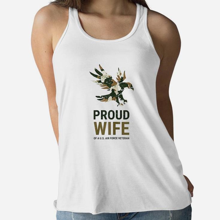 Proud Wife Of A Us Air Force Veteran Usaf Camo Eagle Ladies Flowy Tank