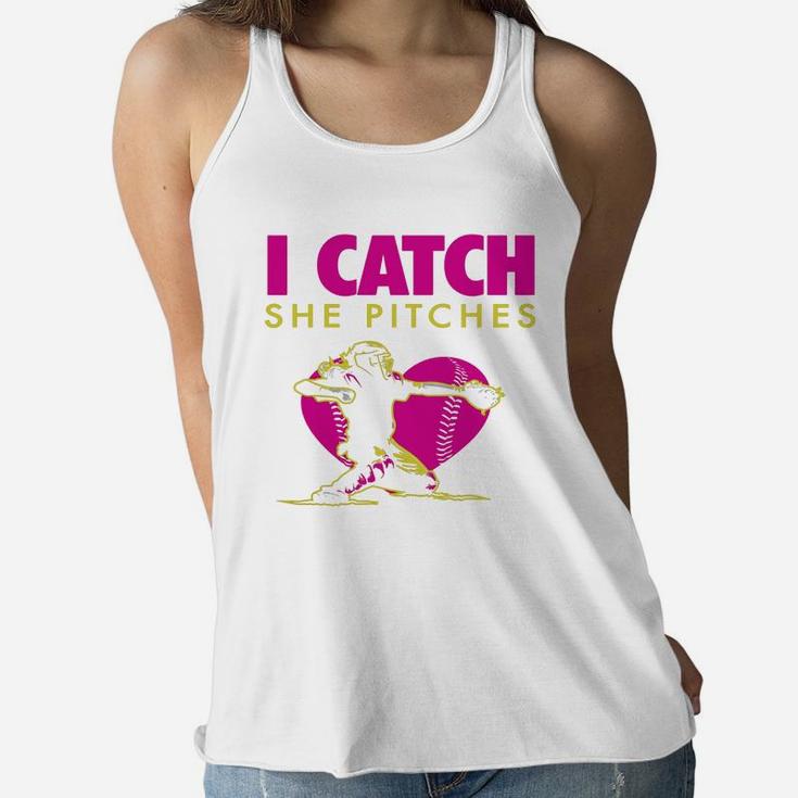 Softball Dad amp;amp; Mom Shirt - I Catch, She Pitches Black Youth B01n0p5vlh 1 Ladies Flowy Tank