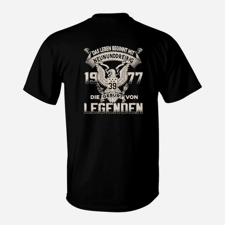 Geburtstags-T-Shirt Schwarz, Legenden 1977 mit Adler