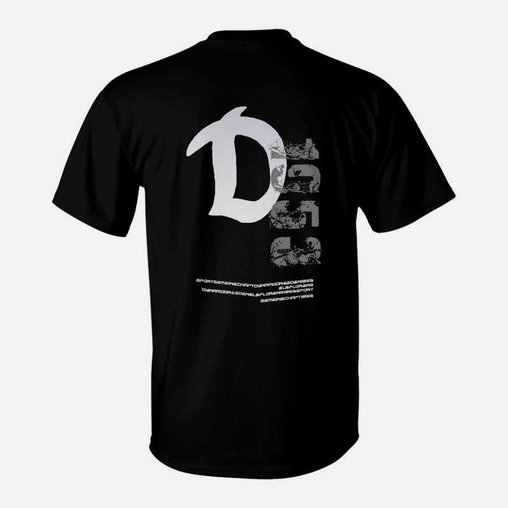 Herren T-Shirt Schwarz mit Weißem Buchstaben D Design, Grafikdruck