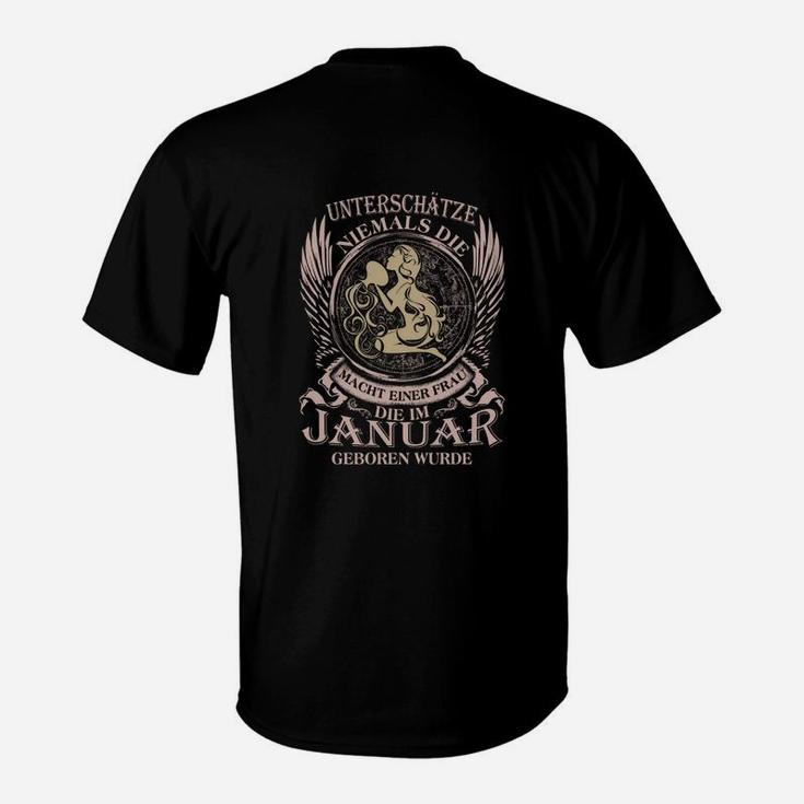 Januar Geborene Löwen-Motiv Schwarzes T-Shirt mit Spruch