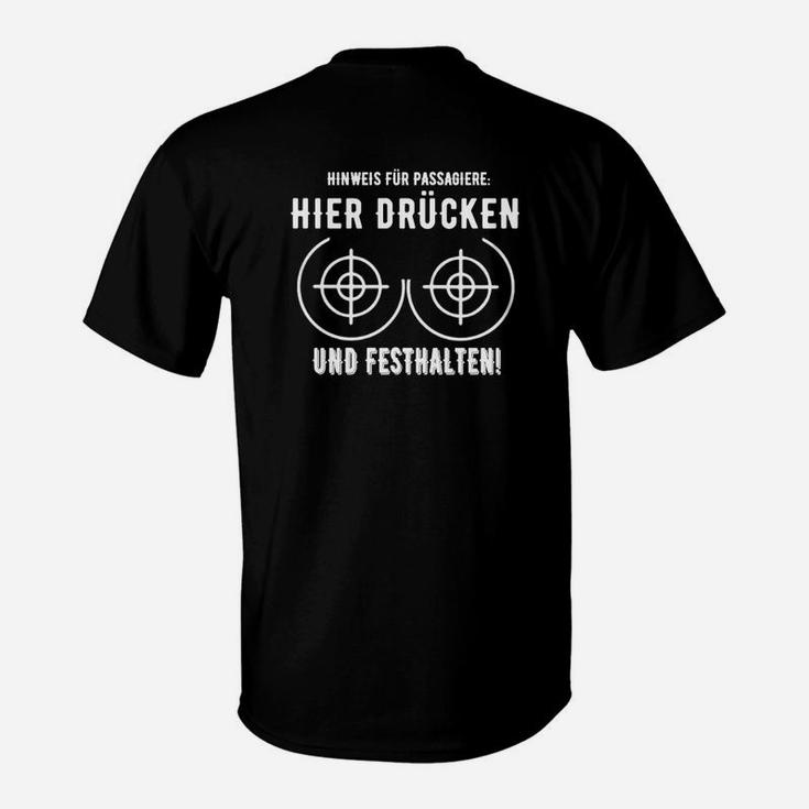 Lustiges Zielscheiben-Design T-Shirt, Hier Drücken und Festhalten Motiv