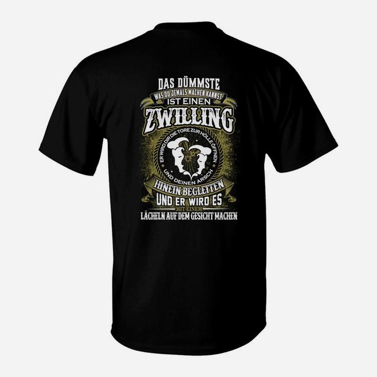 Lustiges Zwilling-Spruch T-Shirt, Witziges Geschwister Tee in Schwarz