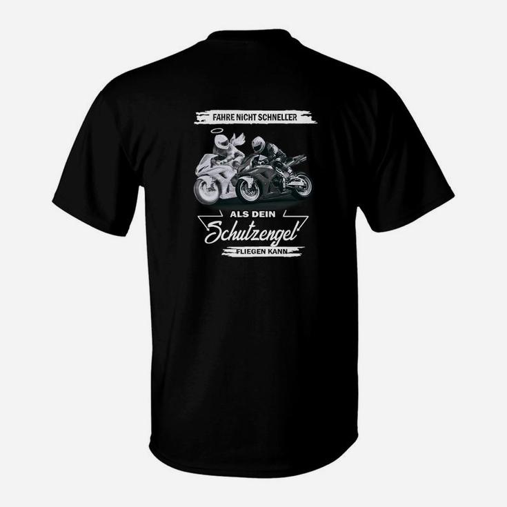 Schwarz Herren-Motorradshirt mit Schutzengel-Motiv, Biker Schutz Design