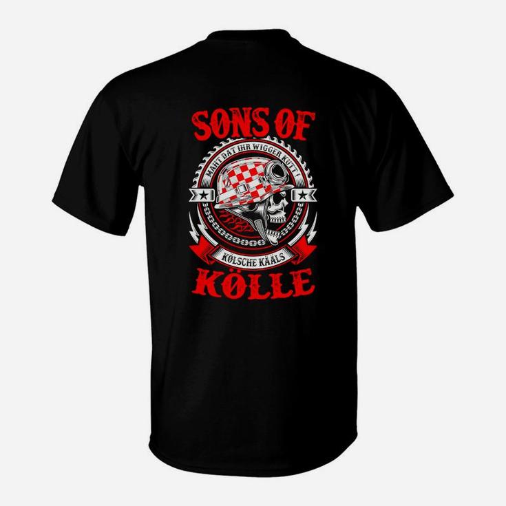 Schwarzes Biker-T-Shirt mit Sons of Köln Aufdruck & Totenkopf