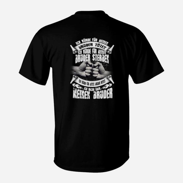 Schwarzes Herren-T-Shirt Bruderschaft Motiv Handshake Design