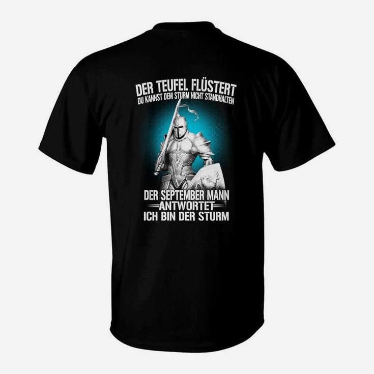 Schwarzes Herren T-Shirt 'Der Teufel flüstert', September Mann Motiv