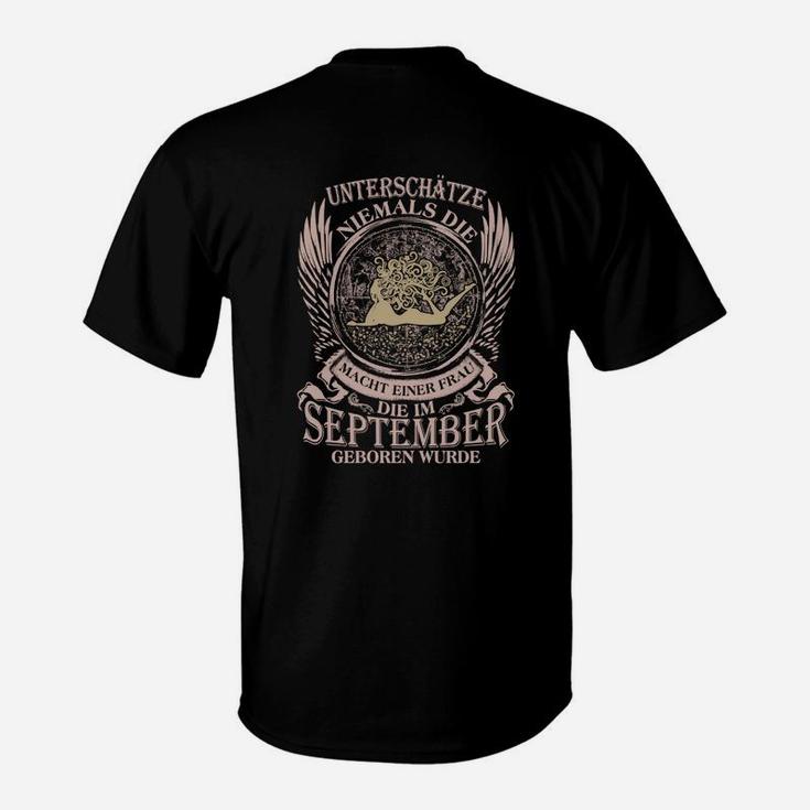 Schwarzes Herren-T-Shirt mit Adler-Design & September-Geburtstagsspruch