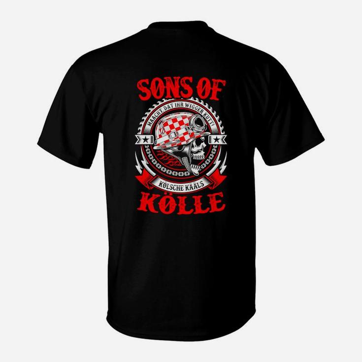 Schwarzes T-Shirt Sons of Köln mit Totenkopf-Design, Biker-Stil