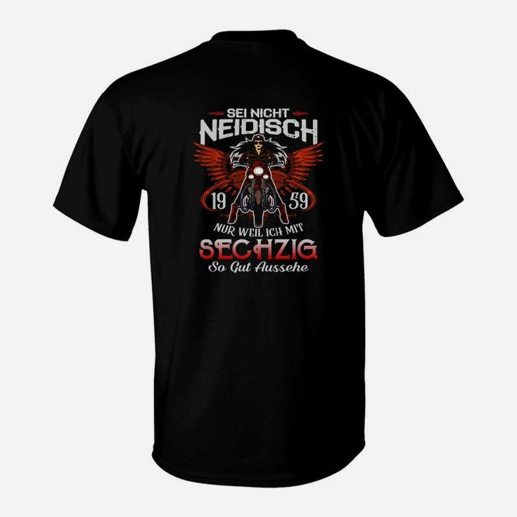 Schwarzes T-Shirt zum 60. Geburtstag, Motorrad & Flügel Design, Sei nicht neidisch