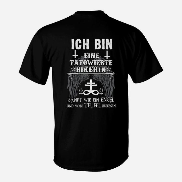 Tattoo Bikerin T-Shirt: Engel & Teufel Besessen Sprüche