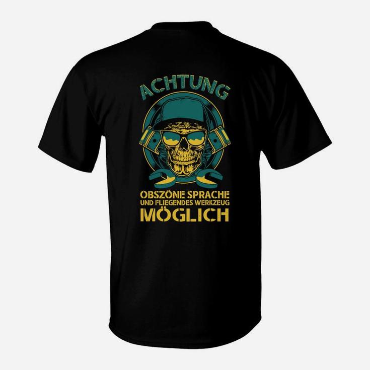 Totenkopf mit Kopfhörer T-Shirt, Lustiges Fluch-Warnung Design