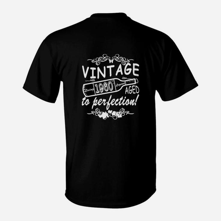 Vintage 1980 Aged to Perfection T-Shirt, Retro Geburtstags-Shirt Schwarz