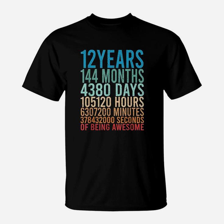12 Years Old 12th Birthday Gift Vintage Retro 144 Months T-Shirt