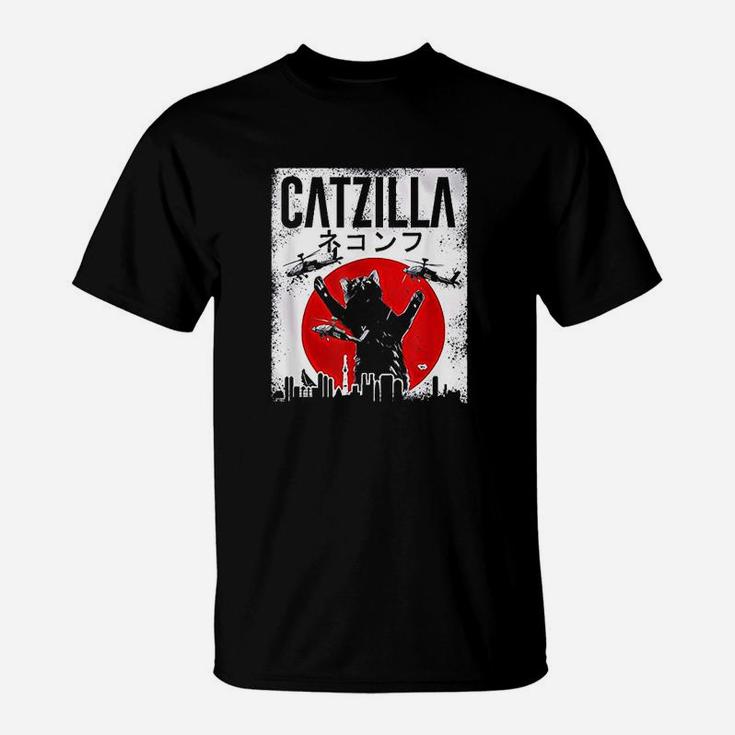 Catzilla Japanese Sunset Style Maglietta Donna - Taglia L, Rosa, Stampa Godzilla Giapponese, Vestibilità Morbida, Regalo Per Amanti Anime E JDM