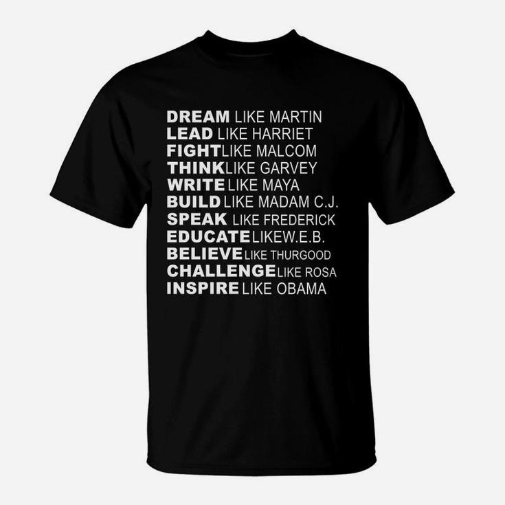 Inspirational Black History Influential Black Leaders Tee T-Shirt ...