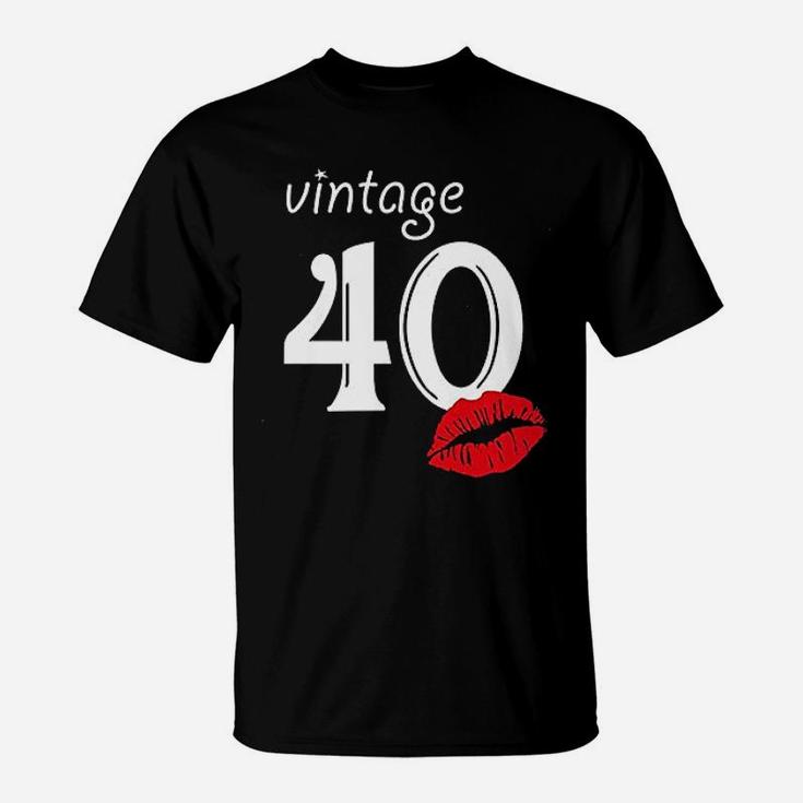 40th Birthday Gifts Women Vintage 40 1981 Tees Lipstick Funny Graphic T-Shirt