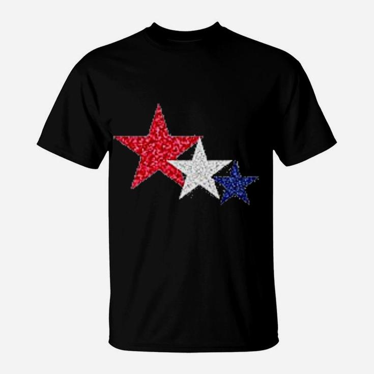 4th Of July Memorial Day Patriotic Star T Glitter Fouth Of July T-Shirt