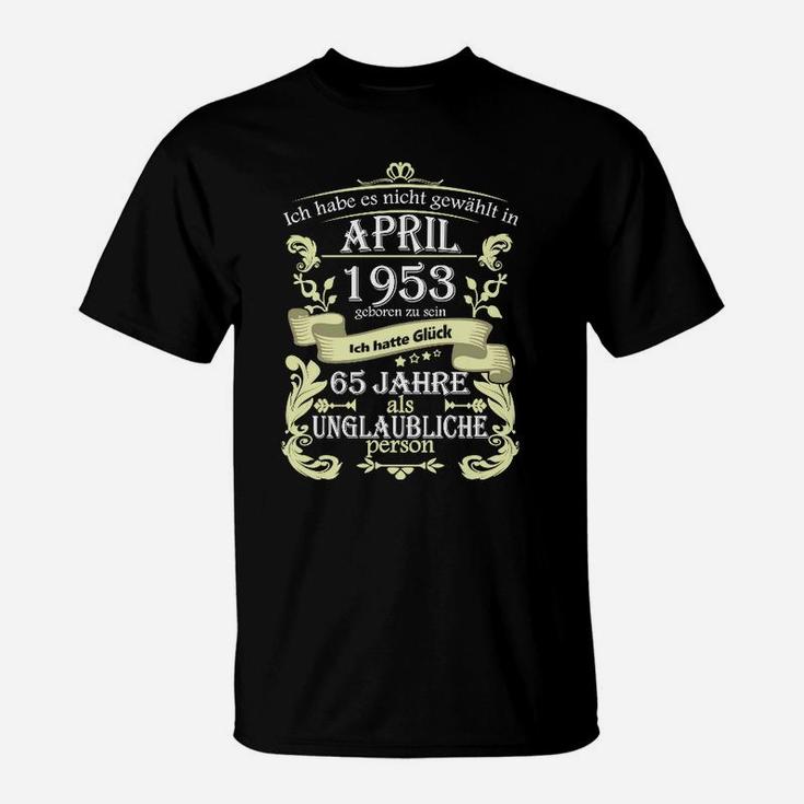 65. Geburtstags-T-Shirt April 1953, Personalisierte Jahrgangs-Edition
