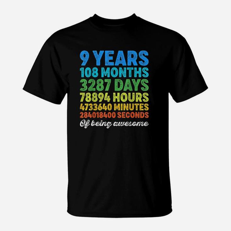 9 Years Old Gifts 9th Birthday Vintage Retro Countdown T-Shirt