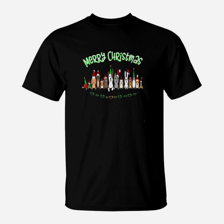 Adorable Pets Wishing You A Merry Christmas Cat Dog Rescue T-Shirt