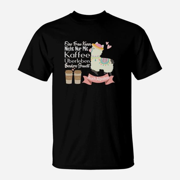 Alpaka Kaffeeliebhaber Schwarz T-Shirt, Lustiger Spruch