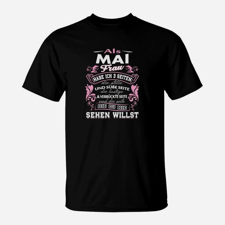 Als Mai Frau T-Shirt mit Spruch, Schwarzes Lustiges Shirt für Damen