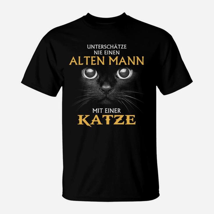 Alte Männer mit Katzen Spruch T-Shirt, Humorvolles Herrenshirt