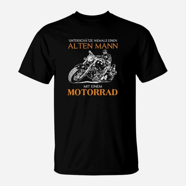 Alten Mann mit Motorrad T-Shirt, Schwarzes Herrenshirt mit Spruch