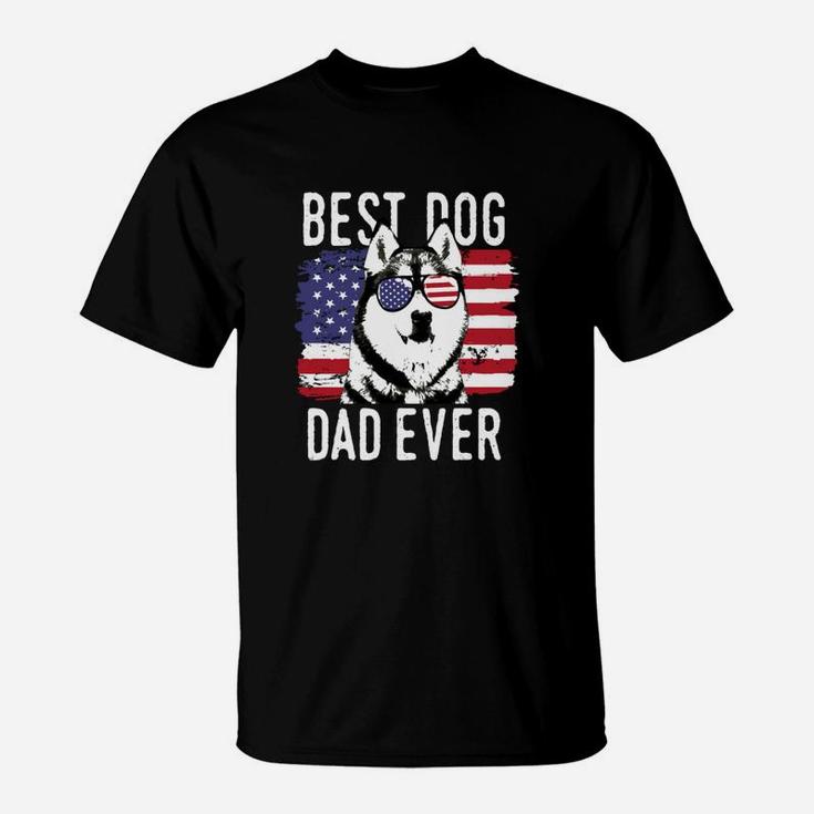 American Flag Best Dog Dad Ever Siberian Husky T-Shirt