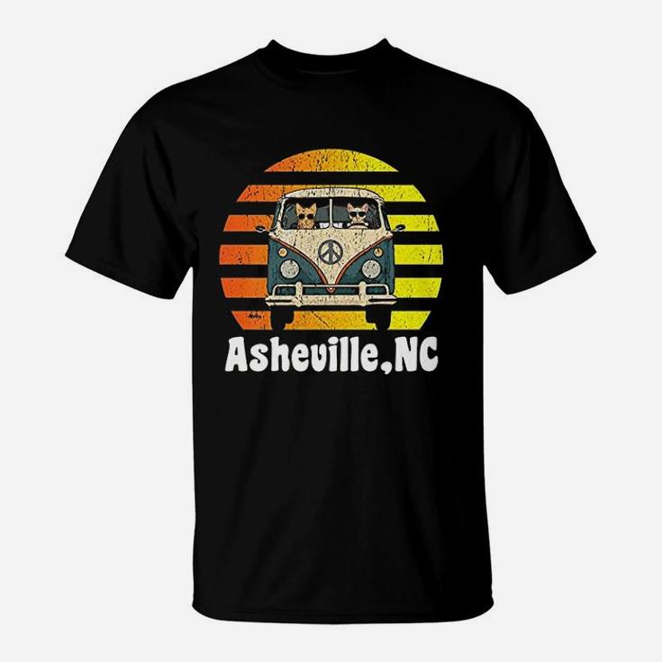 Asheville Nc Road Trip Retro Vintage Hippie Van T-Shirt