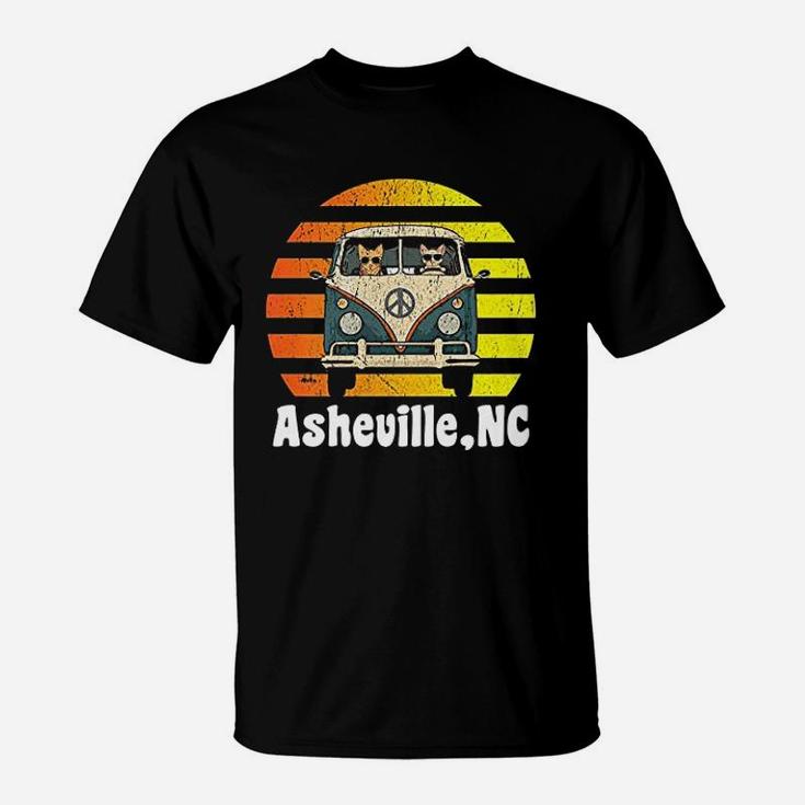 Asheville Nc Road Trip Retro Vintage Hippie Van T-Shirt