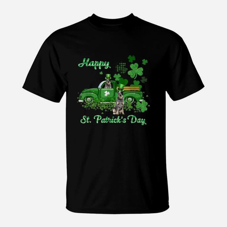 Australian Cattle Dog Riding Green Truck St Patricks Day Dog Lovers Gift T-Shirt