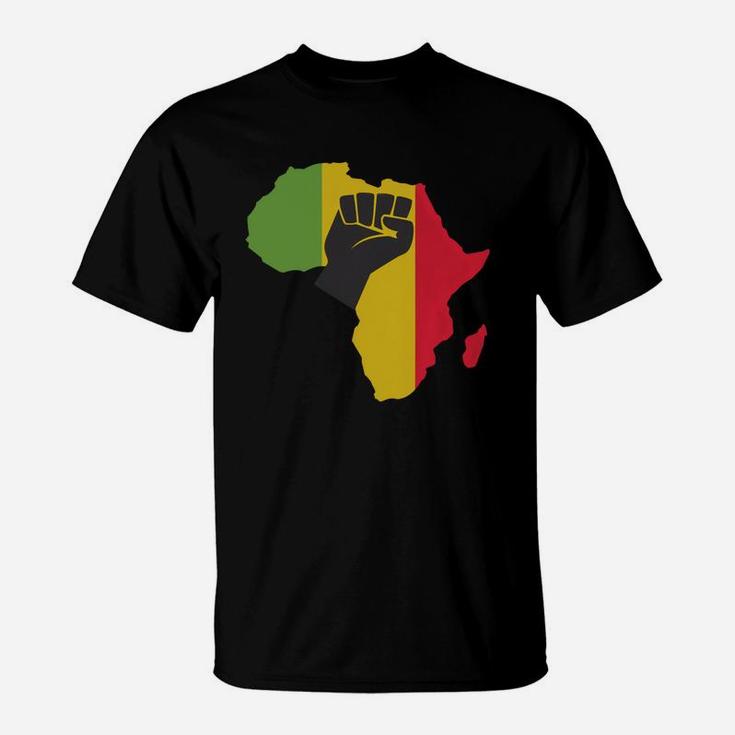 Awesome Africa Black Power With Africa Map Fist T-Shirt