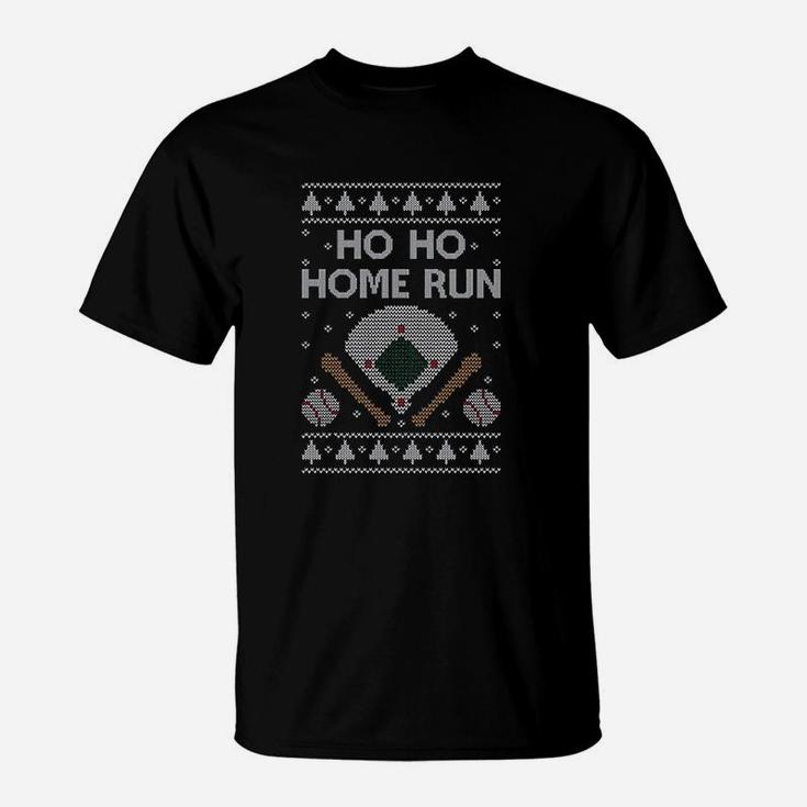 Baseball Fans Ugly Christmas Ho Ho Home Run T-Shirt T-Shirt