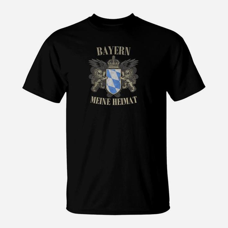 Bayern Heimat T-Shirt Schwarzes mit Wappen-Aufdruck, Stolz Bayern Shirt