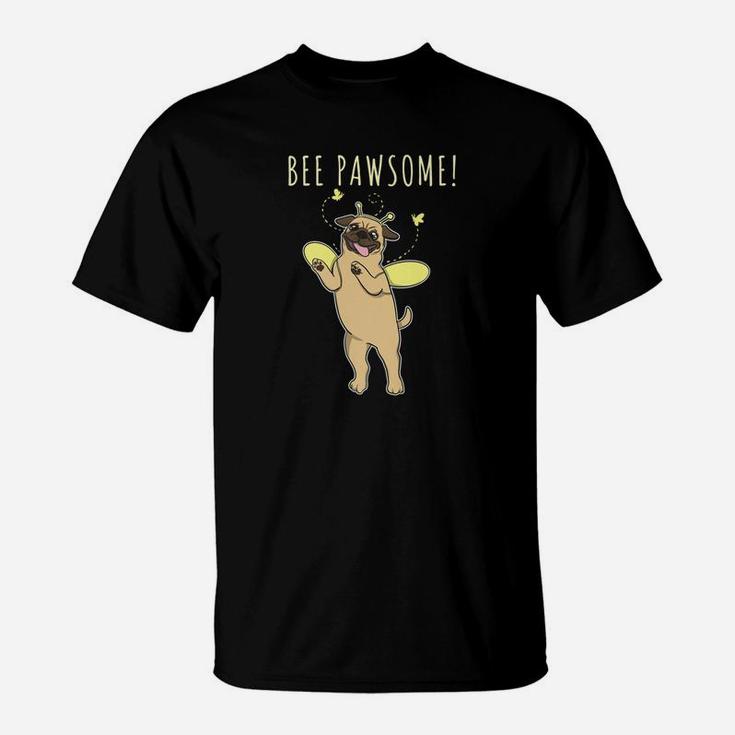 Bee Pawsome Funny Pug Puppy Bee Costume Dog Pun T-Shirt