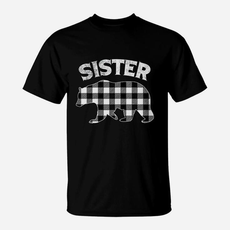 Black And White Buffalo Plaid Sister Bear Christmas T-Shirt