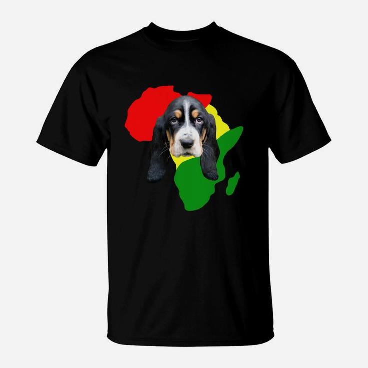 Black History Month African Map Basset Hound Gift For Pet Lovers Proud Black T-Shirt