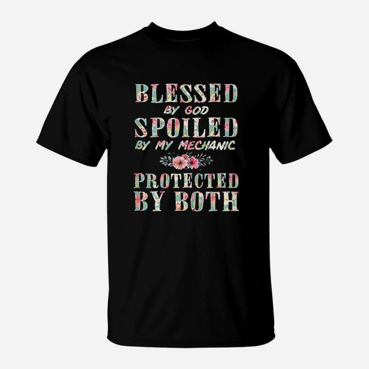 Blessed By God Spoiled By My Mechanic Wife Women Gift T-Shirt