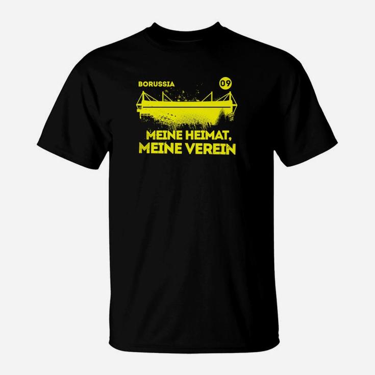 Borussia Fan T-Shirt Meine Heimat, Mein Verein, Schwarz mit Gelber Grafik