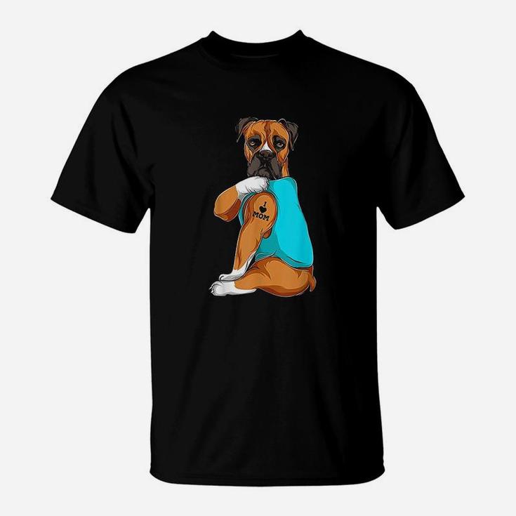 Boxer I Love Mom Tattoo  Dog Mom Gifts T-Shirt