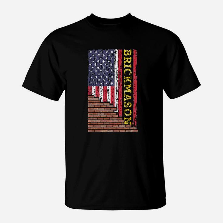 Brick Mason Bricklayer Masonry Dad Us Flag Patriotic Vintage T-Shirt